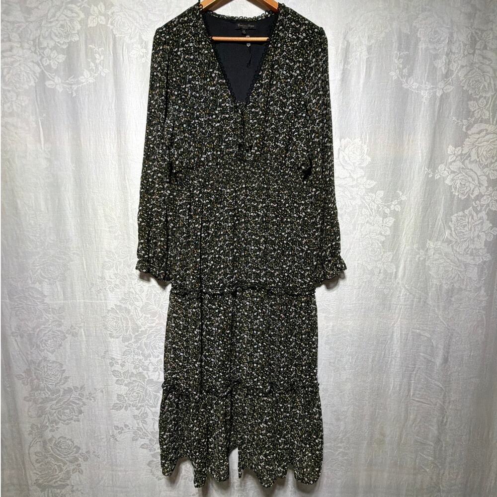 Caroline Morgan Dress 16 Black Floral Tiered Sheer Lined Peasant Whimsigoth